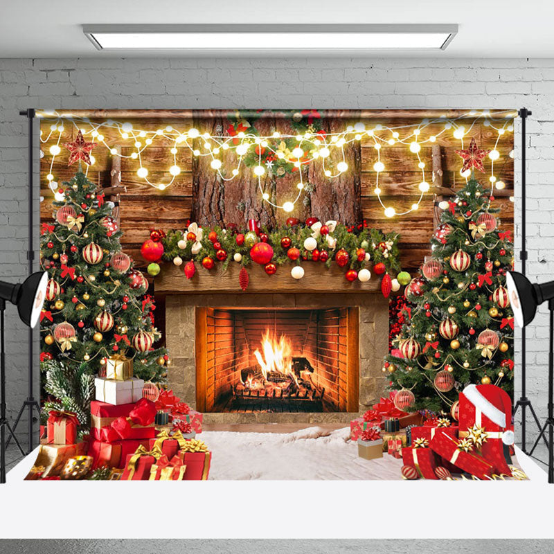 Aperturee - Aperturee Wood Wall Wreath Fireplace Gifts Christmas Backdrop