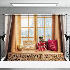 Aperturee - Aperturee Wood Window Gift Winter Forest Christmas Backdrop