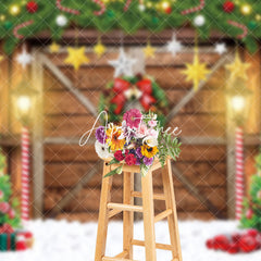 Aperturee - Aperturee Woode Barn Door Trees Festive Christmas Backdrop