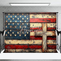 Aperturee - Aperturee Wooden American Flag God In Bless Photography Backdrop