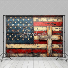 Aperturee - Aperturee Wooden American Flag God In Bless Photography Backdrop