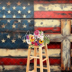 Aperturee - Aperturee Wooden American Flag God In Bless Photography Backdrop