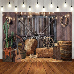 Aperturee - Aperturee Wooden Barn Door Lighted Cowboy Birthday Backdrop