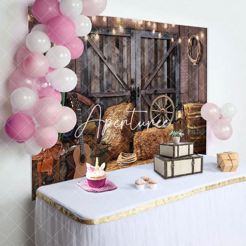 Aperturee - Aperturee Wooden Barn Door Lighted Cowboy Birthday Backdrop