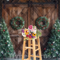 Aperturee - Aperturee Wooden Barn Door Wreath Tree Christmas Photo Backdrop