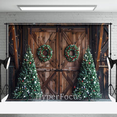 Aperturee - Aperturee Wooden Barn Door Wreath Tree Christmas Photo Backdrop