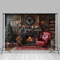 Aperturee - Aperturee Wooden Brown Fireplace Tree Sofa Christmas Backdrop