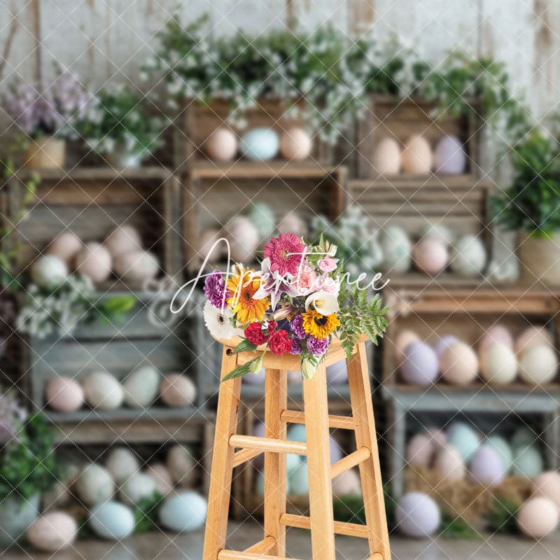 Aperturee - Aperturee Wooden Cabinet Easter Eggs Floral Spring Backdrop