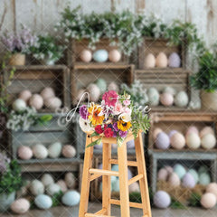 Aperturee - Aperturee Wooden Cabinet Easter Eggs Floral Spring Backdrop