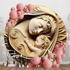 Aperturee - Aperturee Wooden Carved Mother Newborn Baby Round Backdrop