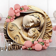 Aperturee - Aperturee Wooden Carved Mother Newborn Baby Round Backdrop