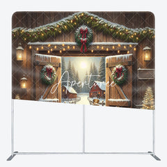 Aperturee - Aperturee Wooden Door Elk Winter Tension Fabric Backdrop