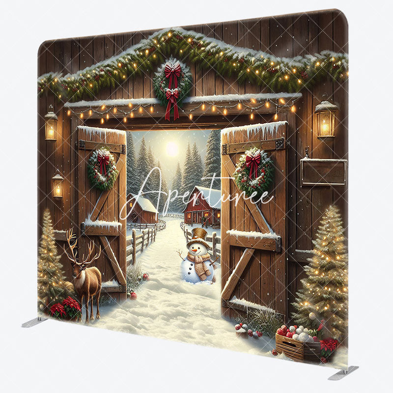 Aperturee - Aperturee Wooden Door Elk Winter Tension Fabric Backdrop