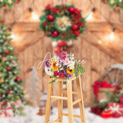 Aperturee - Aperturee Wooden Door Pine Trees Gift Christmas Photo Backdrop