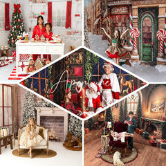 Aperturee - Aperturee Wooden Floor Christmas Window Scene Room Set Backdrop