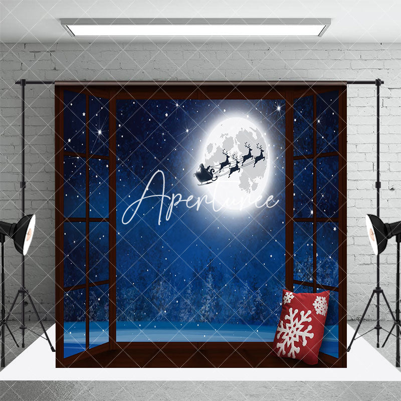 Aperturee - Aperturee Wooden Floor Christmas Window Scene Room Set Backdrop