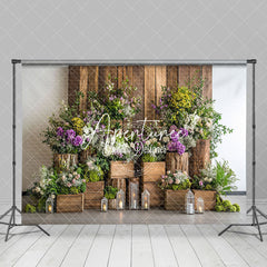 Aperturee - Aperturee Wooden Flowerpot Greenery Floral Spring Backdrop