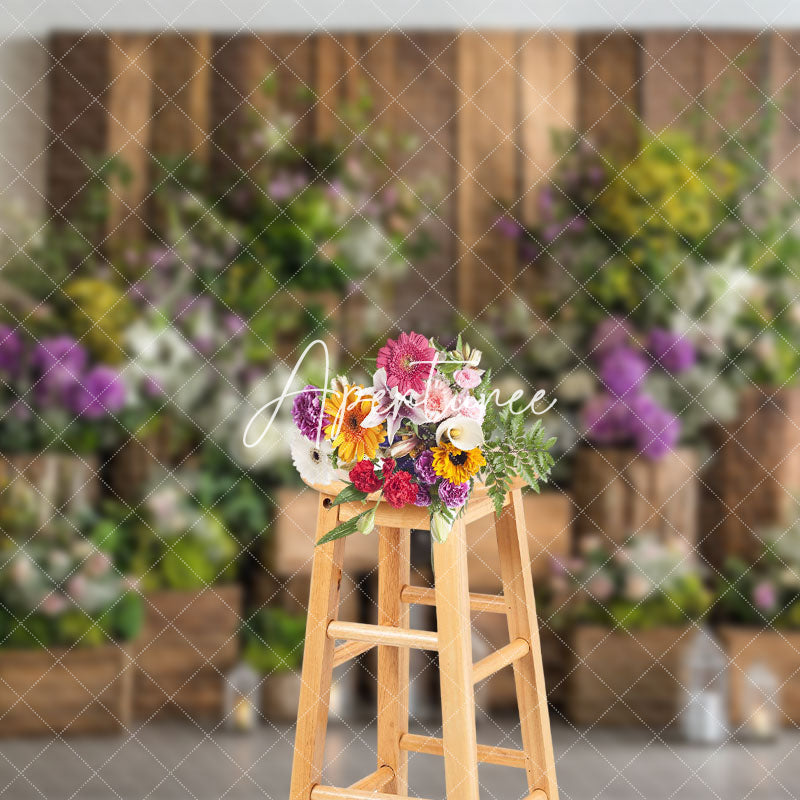 Aperturee - Aperturee Wooden Flowerpot Greenery Floral Spring Backdrop