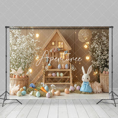 Aperturee - Aperturee Wooden House Bunny Eggs Floral Easter Photo Backdrop