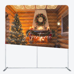 Aperturee - Aperturee Wooden House Fireplace Tension Fabric Christmas Backdrop