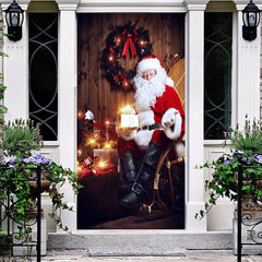 Aperturee - Aperturee Wooden House Lighted Santa Christmas Door Cover