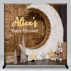 Aperturee - Aperturee Wooden House Moon Custom Name Baby Shower Backdrop