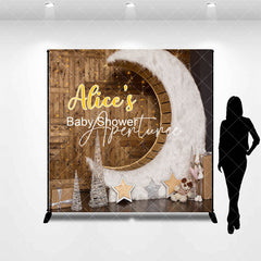 Aperturee - Aperturee Wooden House Moon Custom Name Baby Shower Backdrop