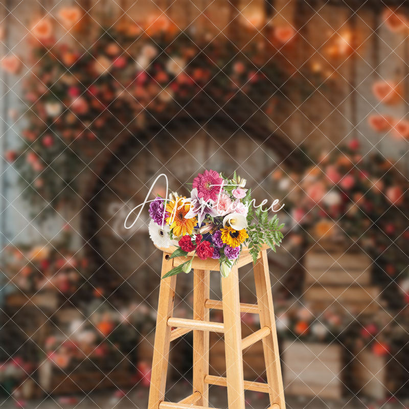 Aperturee - Aperturee Wooden House Pink Flower Lighted Love Heart Backdrop