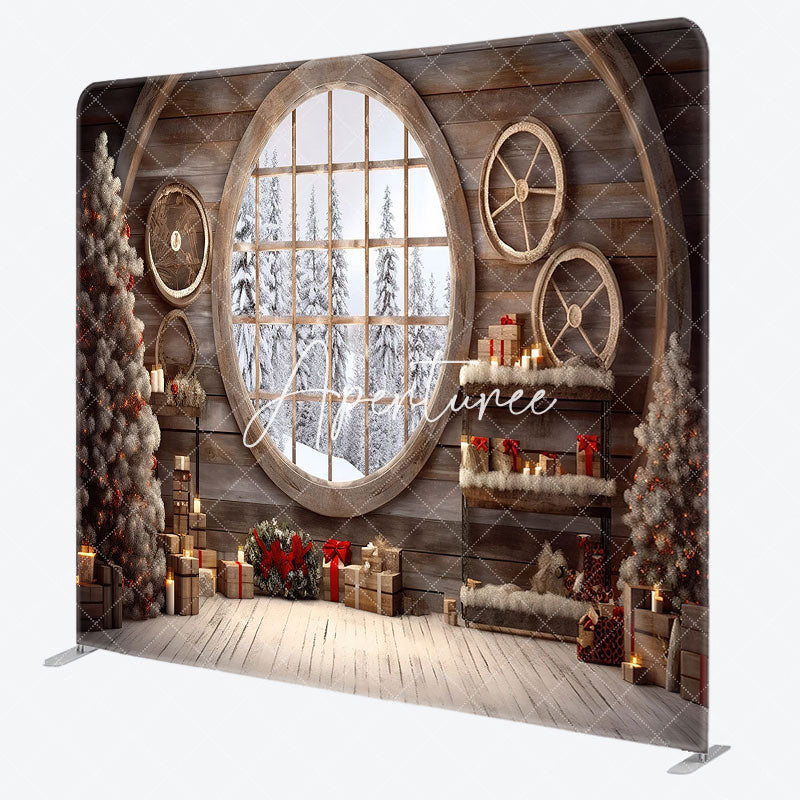 Aperturee - Aperturee Wooden House Scenery Christmas Pillow Case Backdrop