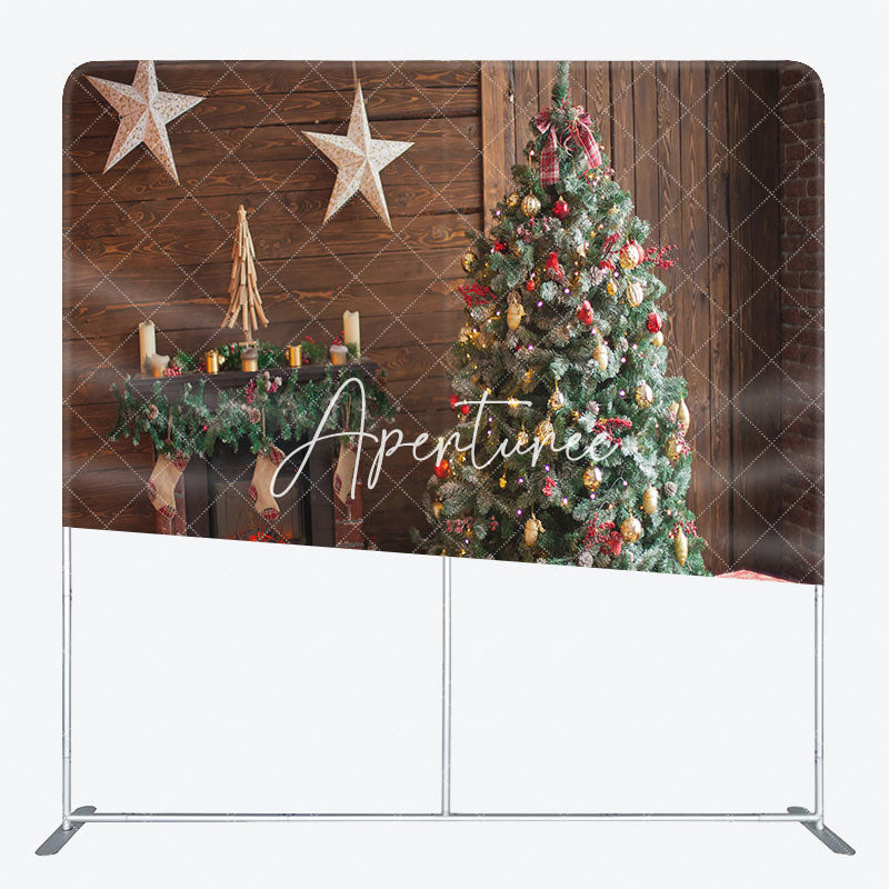 Aperturee - Aperturee Wooden House Star Fireplace Xmas Tension Backdrop