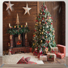 Aperturee - Aperturee Wooden House Star Fireplace Xmas Tension Backdrop