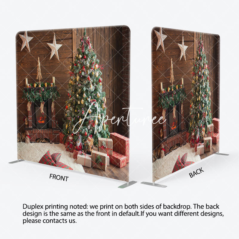 Aperturee - Aperturee Wooden House Star Fireplace Xmas Tension Backdrop