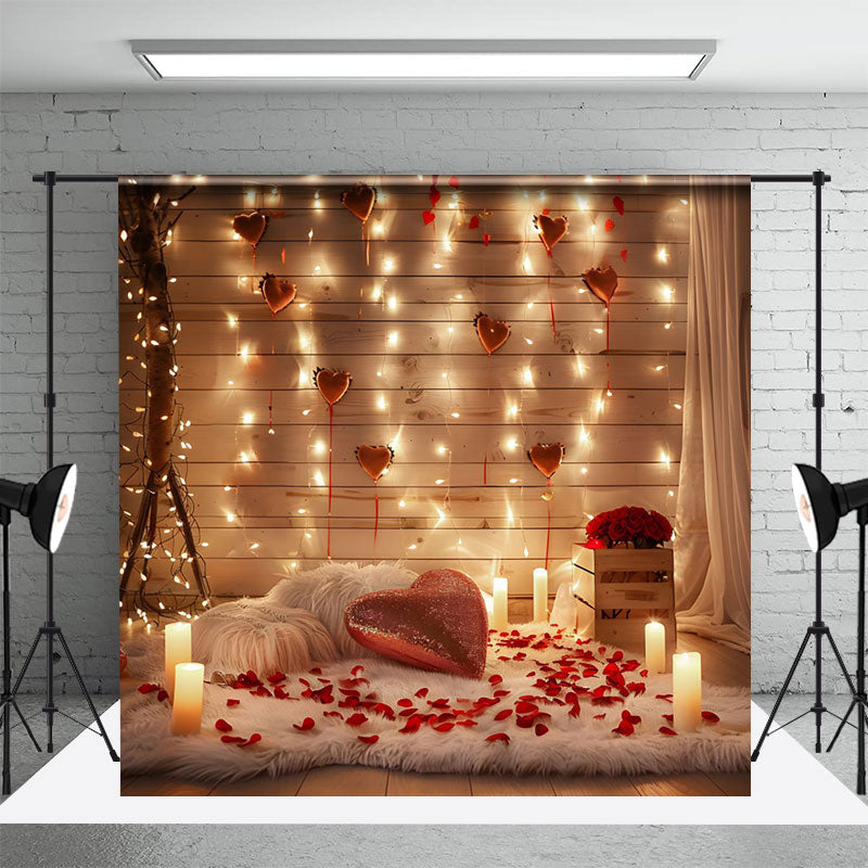 Aperturee - Aperturee Wooden Room Heart Candlelight Valentines Day Backdrop