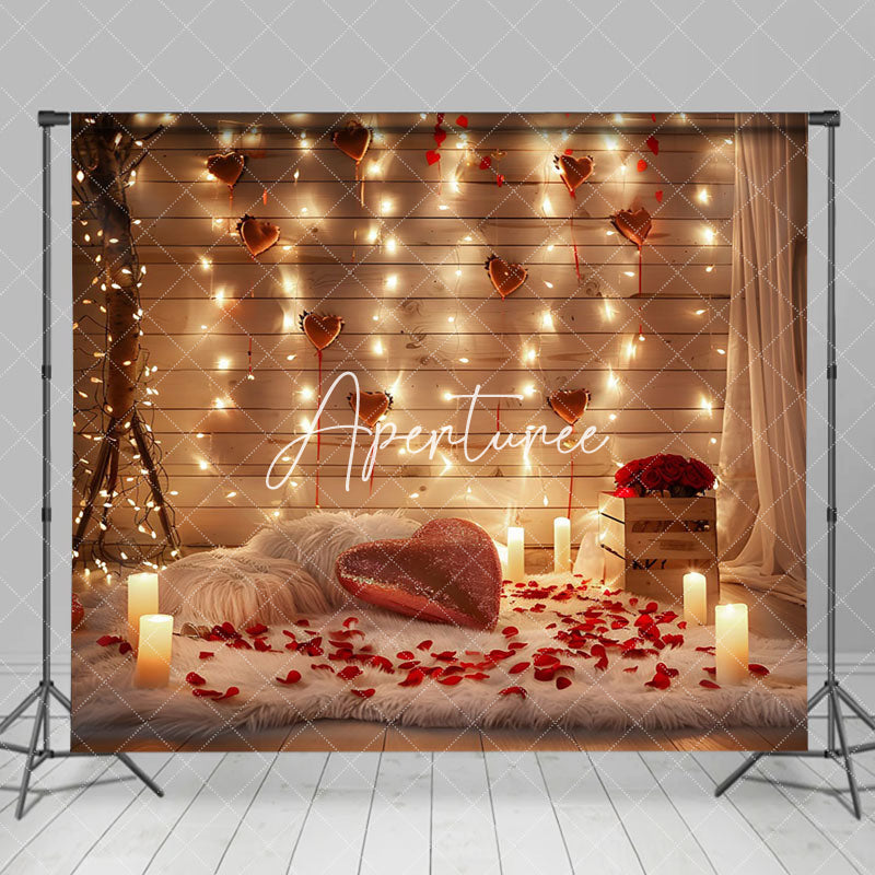 Aperturee - Aperturee Wooden Room Heart Candlelight Valentines Day Backdrop