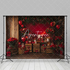 Aperturee - Aperturee Wooden Room Red Wall Rose Valentines Day Backdrop