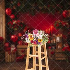 Aperturee - Aperturee Wooden Room Red Wall Rose Valentines Day Backdrop