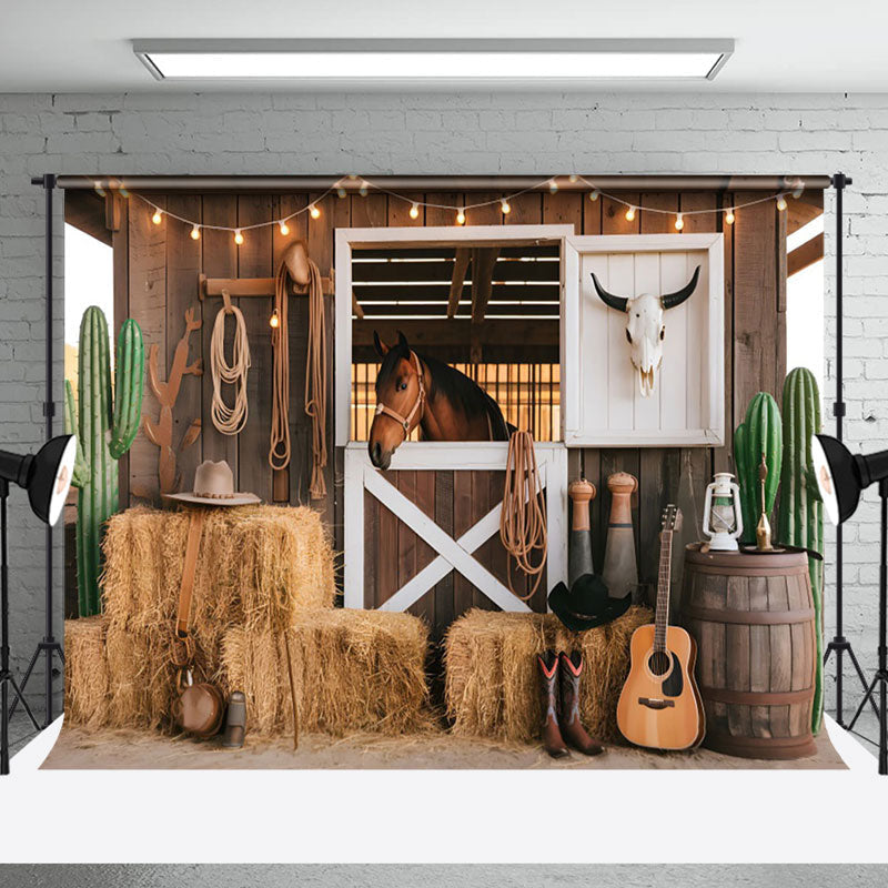 Aperturee - Aperturee Wooden Stable Hay Horse Cowboy Cake Smash Backdrop