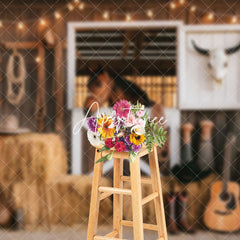 Aperturee - Aperturee Wooden Stable Hay Horse Cowboy Cake Smash Backdrop