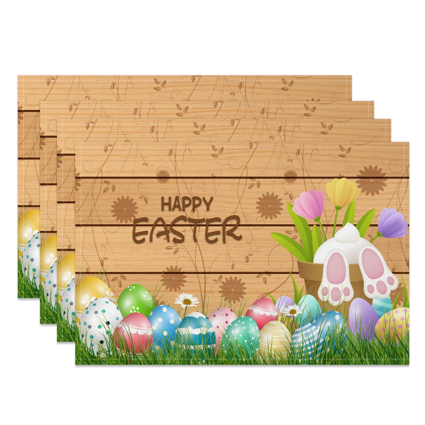 Aperturee - Aperturee Wooden Stripe Lawn Eggs Easter Set Of 4 Placemats