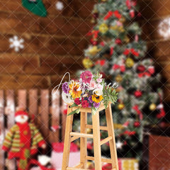 Aperturee - Aperturee Wooden Wall Fence Xmas Tree Gifts Christmas Backdrop