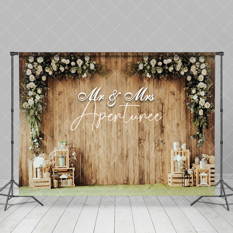 Aperturee - Aperturee Wooden Wall Floral Decoration Wedding Photo Backdrop