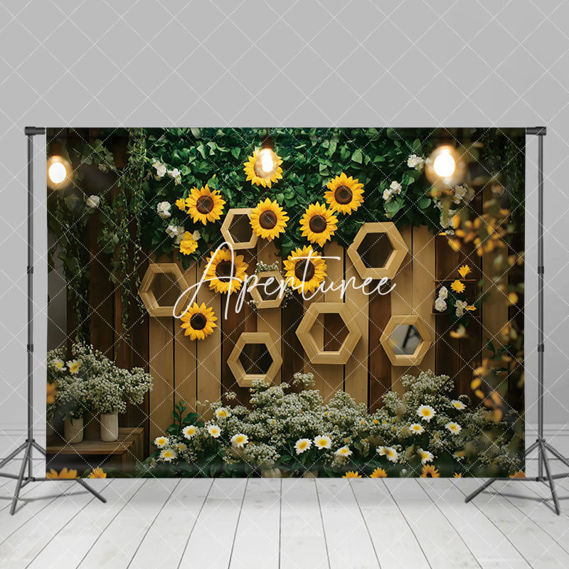 Aperturee - Aperturee Wooden Wall Lighted Greenry Floral Spring Backdrop