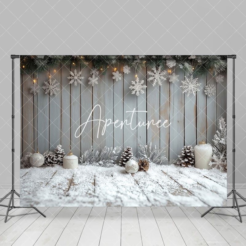 Aperturee - Aperturee Wooden Wall Snowflake Snowy Floor Christmas Backdrop