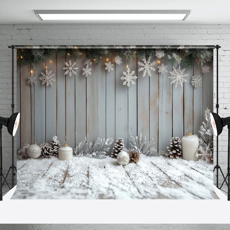 Aperturee - Aperturee Wooden Wall Snowflake Snowy Floor Christmas Backdrop