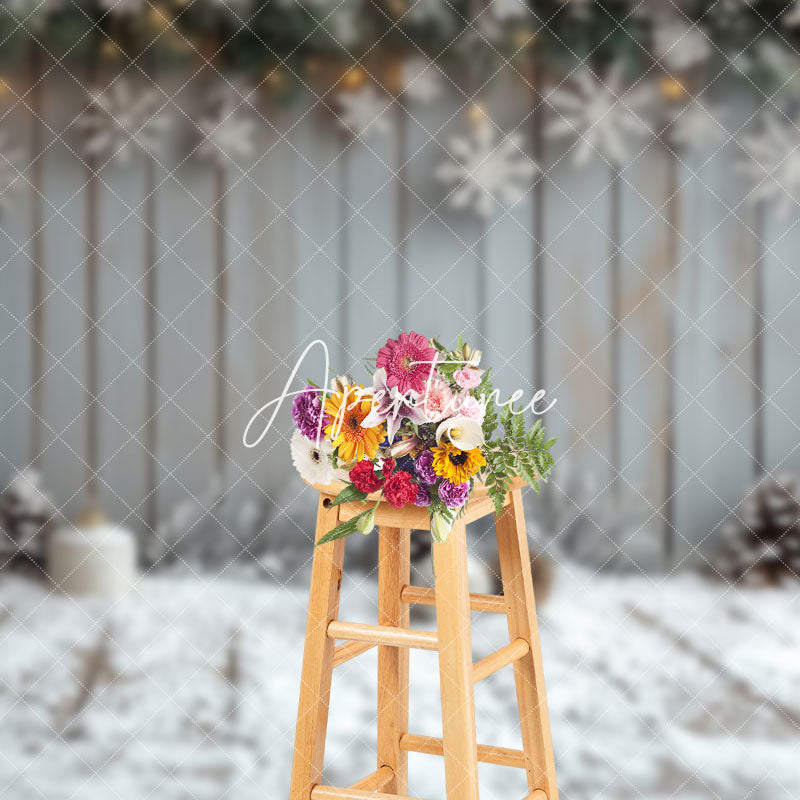 Aperturee - Aperturee Wooden Wall Snowflake Snowy Floor Christmas Backdrop