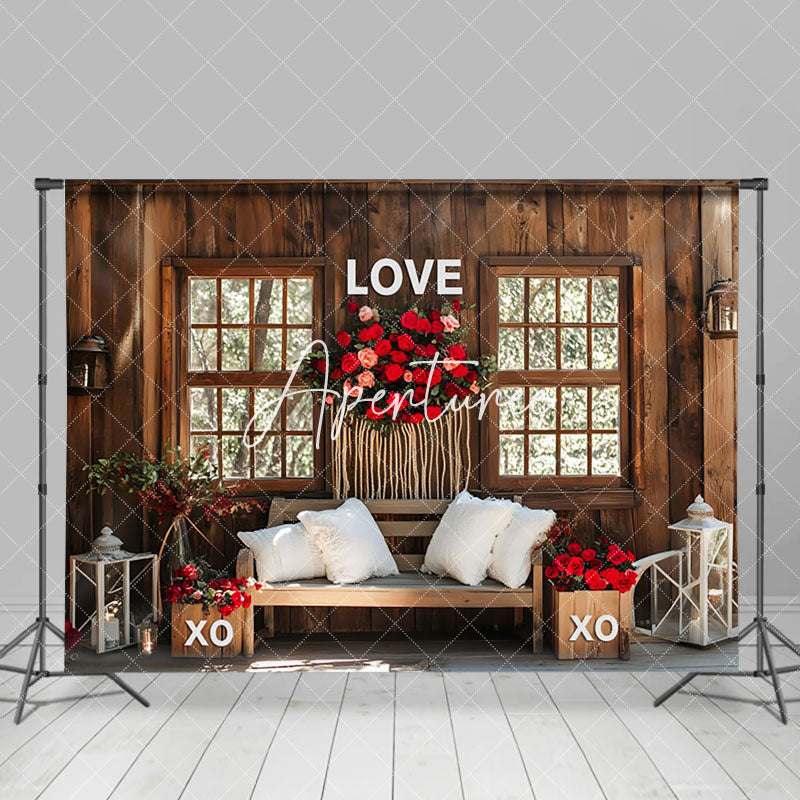 Aperturee - Aperturee Wooden Window Sofa Rose Valentines Photo Backdrop