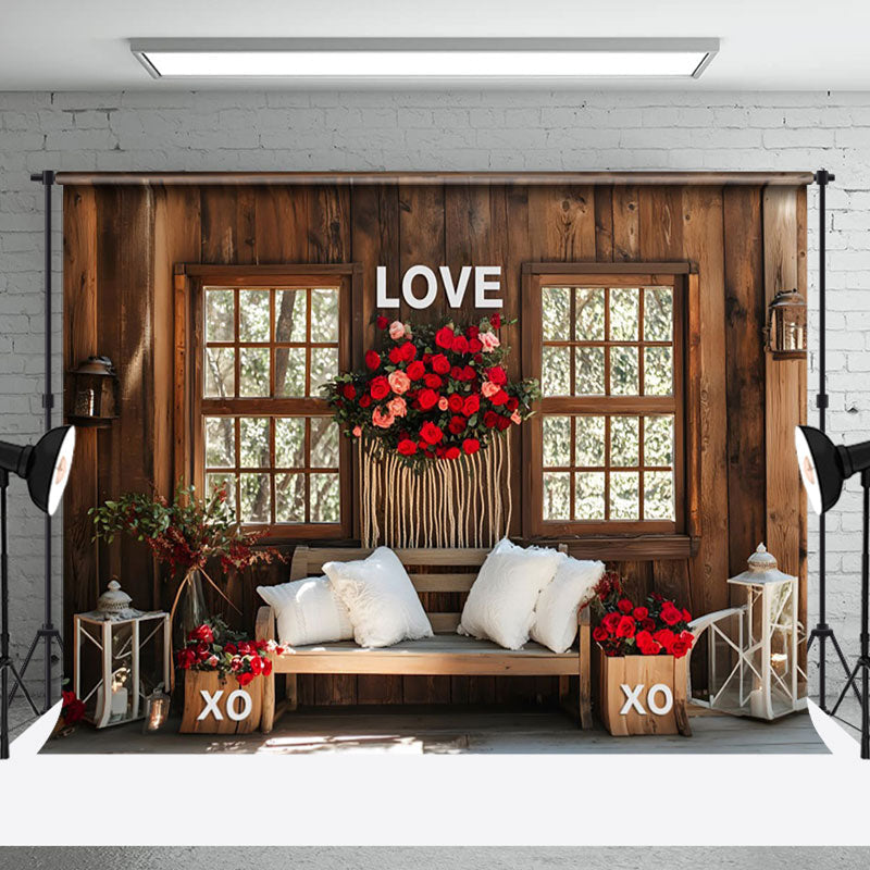 Aperturee - Aperturee Wooden Window Sofa Rose Valentines Photo Backdrop