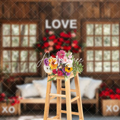 Aperturee - Aperturee Wooden Window Sofa Rose Valentines Photo Backdrop