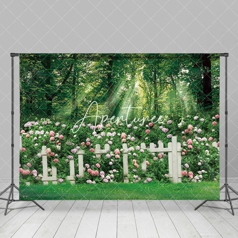 Aperturee - Aperturee Woods Rose Garden Fence Wedding Photo Backdrop