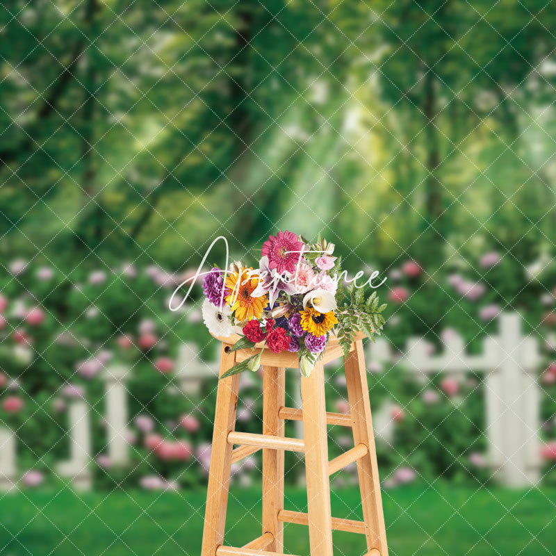 Aperturee - Aperturee Woods Rose Garden Fence Wedding Photo Backdrop